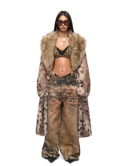 JYOSEI Leopard Patchwork Contrast Pocketed Long Loose Women&
