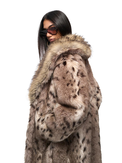 JYOSEI Leopard Patchwork Contrast Pocketed Long Loose Women&