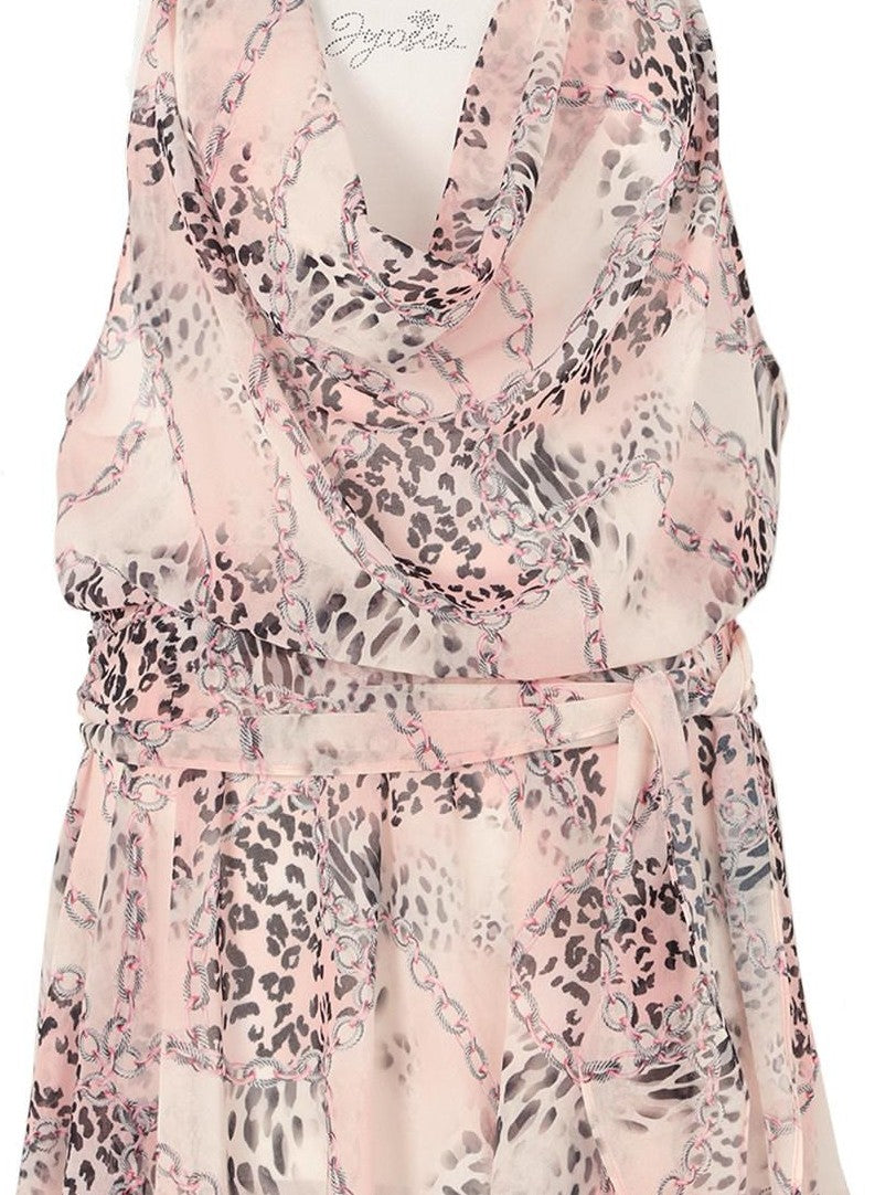 JYOSEI Leopard Print Chiffon Halter Tie Waist Asymmetric Women&