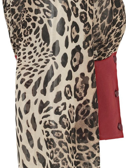 JYOSEI Leopard Print Color Block Lace Up Off Shoulder Women&