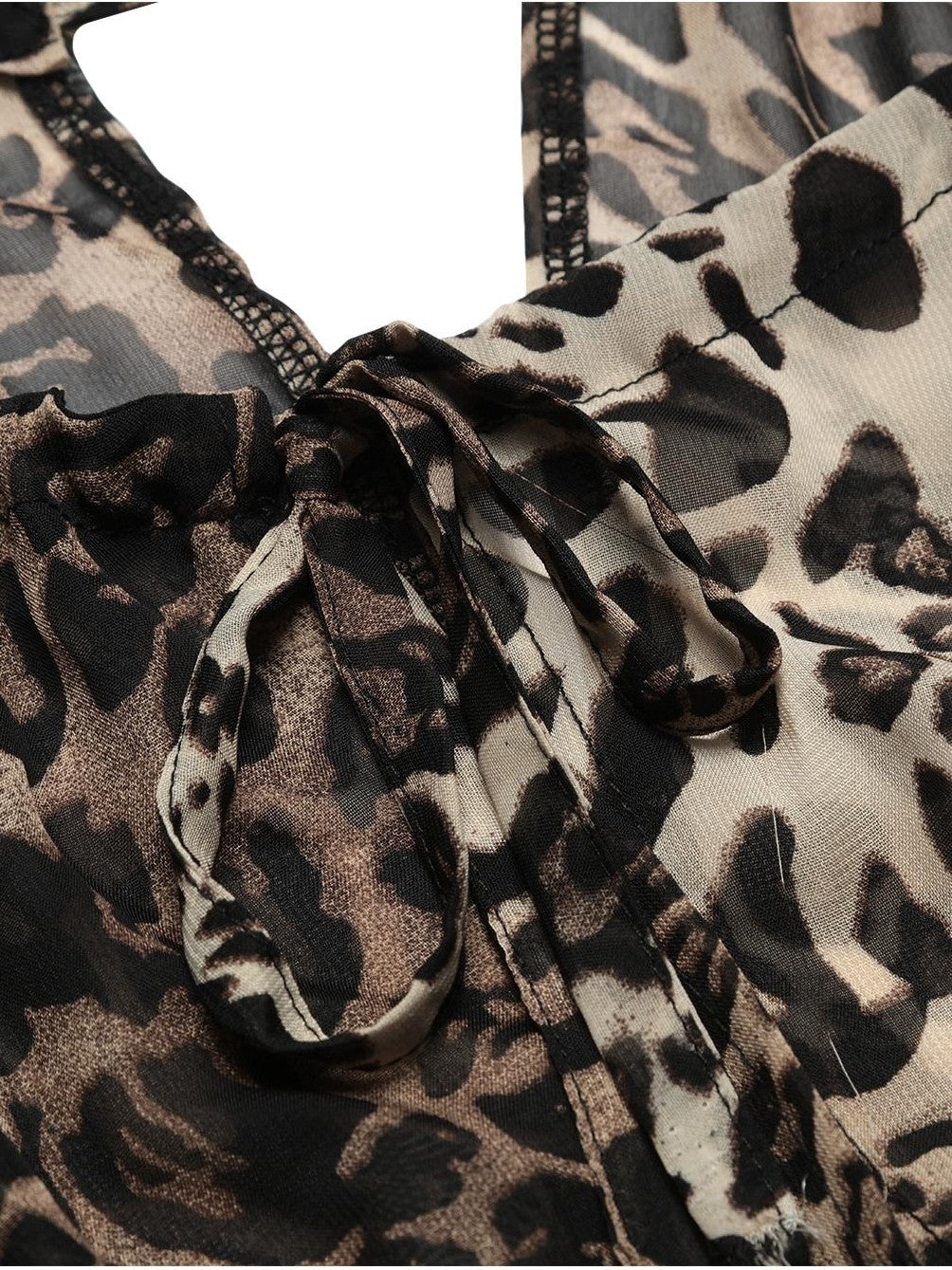 JYOSEI Leopard Print Color Block Lace Up Off Shoulder Women&