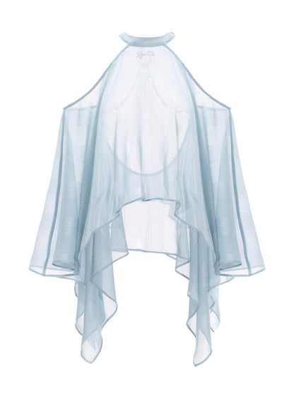JYOSEI Light Blue Shimmer Asymmetric Off Shoulder Chain Women&