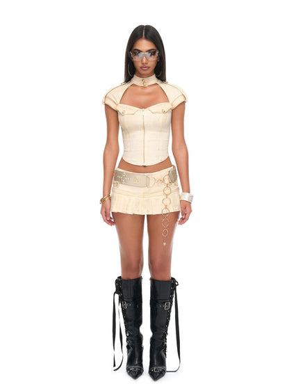 JYOSEI Light Gold Foil Cutout Napoleon Fitted Crop Women&