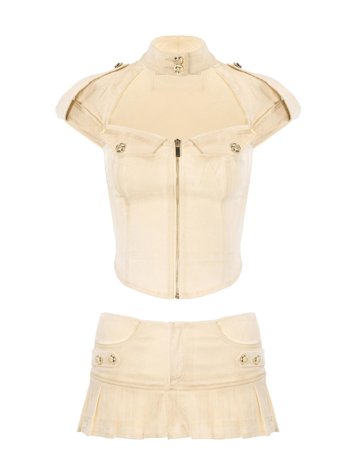 JYOSEI Light Gold Foil Cutout Napoleon Fitted Crop Women&