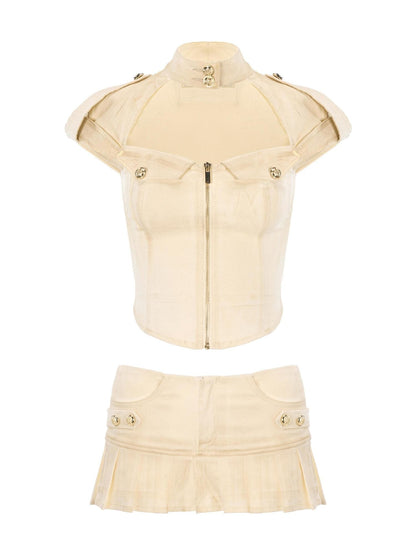JYOSEI Light Gold Foil Cutout Napoleon Fitted Crop Women&