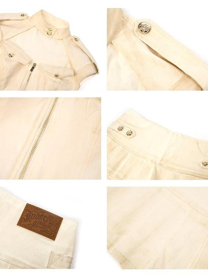 JYOSEI Light Gold Foil Cutout Napoleon Fitted Crop Women&