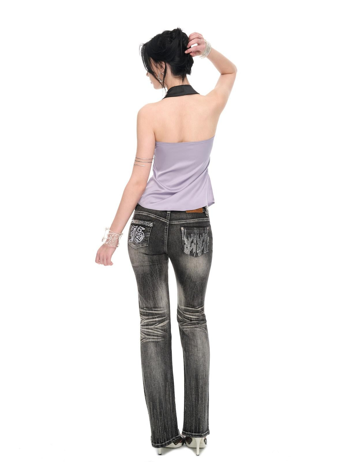 JYOSEI Light Purple Satin Sequin Backless Halter Loose Women&