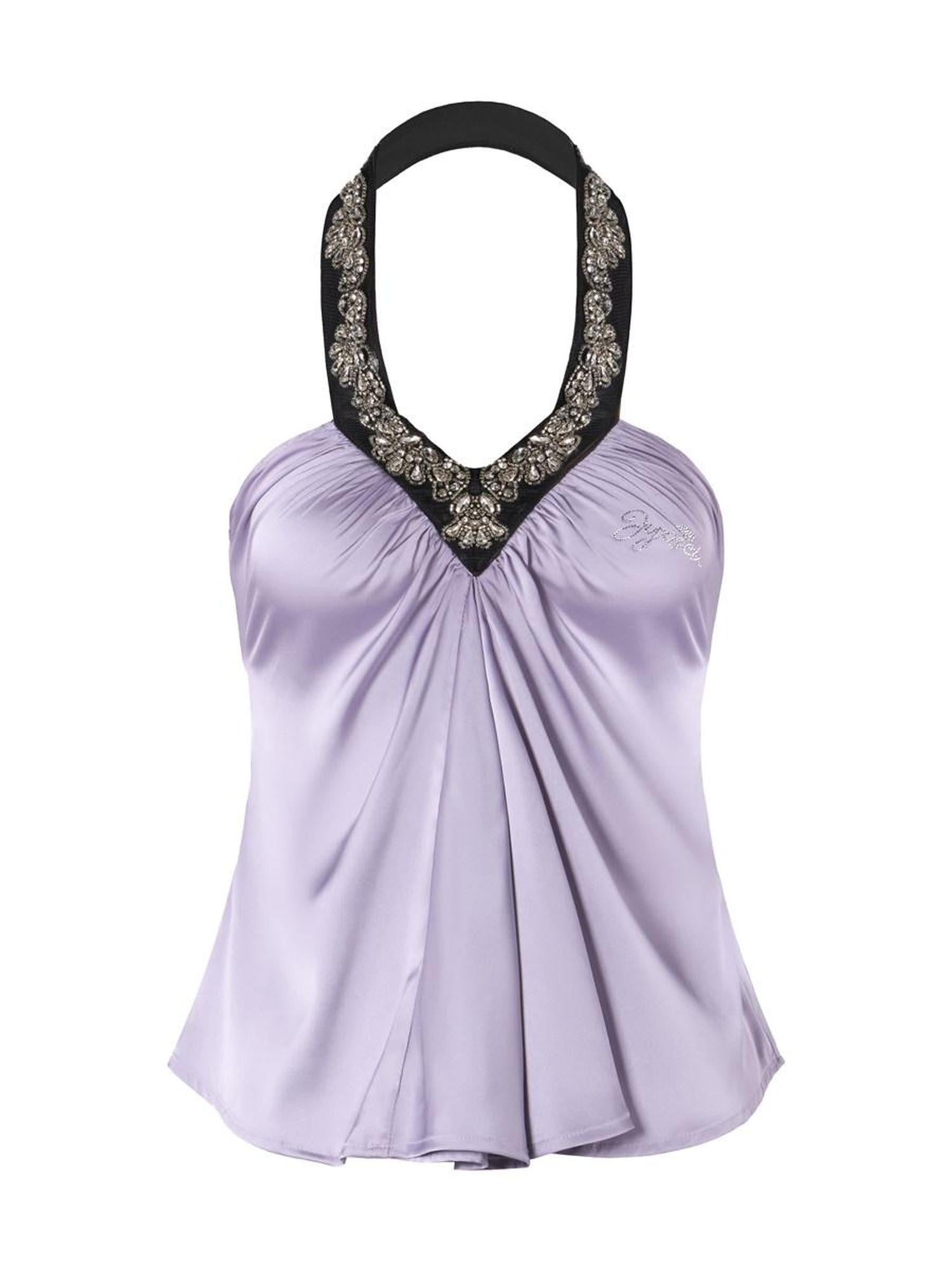 JYOSEI Light Purple Satin Sequin Backless Halter Loose Women&