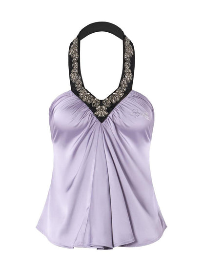 JYOSEI Light Purple Satin Sequin Backless Halter Loose Women&
