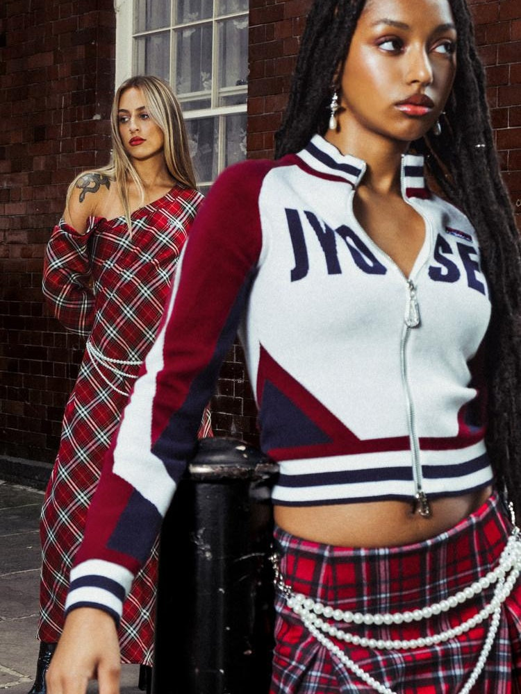 JYOSEI Low Rise Plaid A Line Streetwear Young Women Polyester Mini Skirt