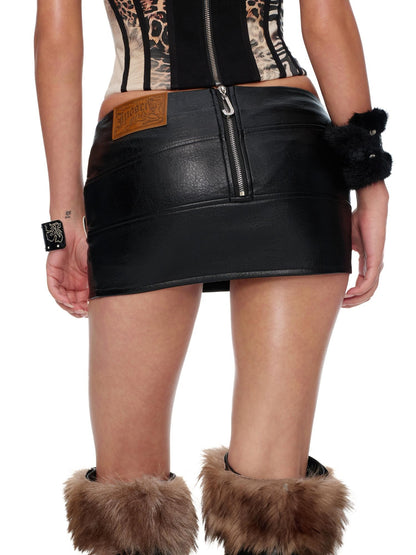 JYOSEI Low Waist Rivet Patchwork Asymmetric Bodycon Pu Women&