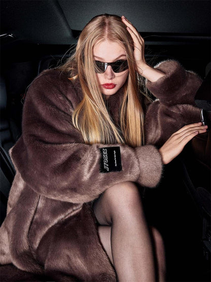 JYOSEI Luxury Long Plush Faux Fur Coat Women Winter Warm