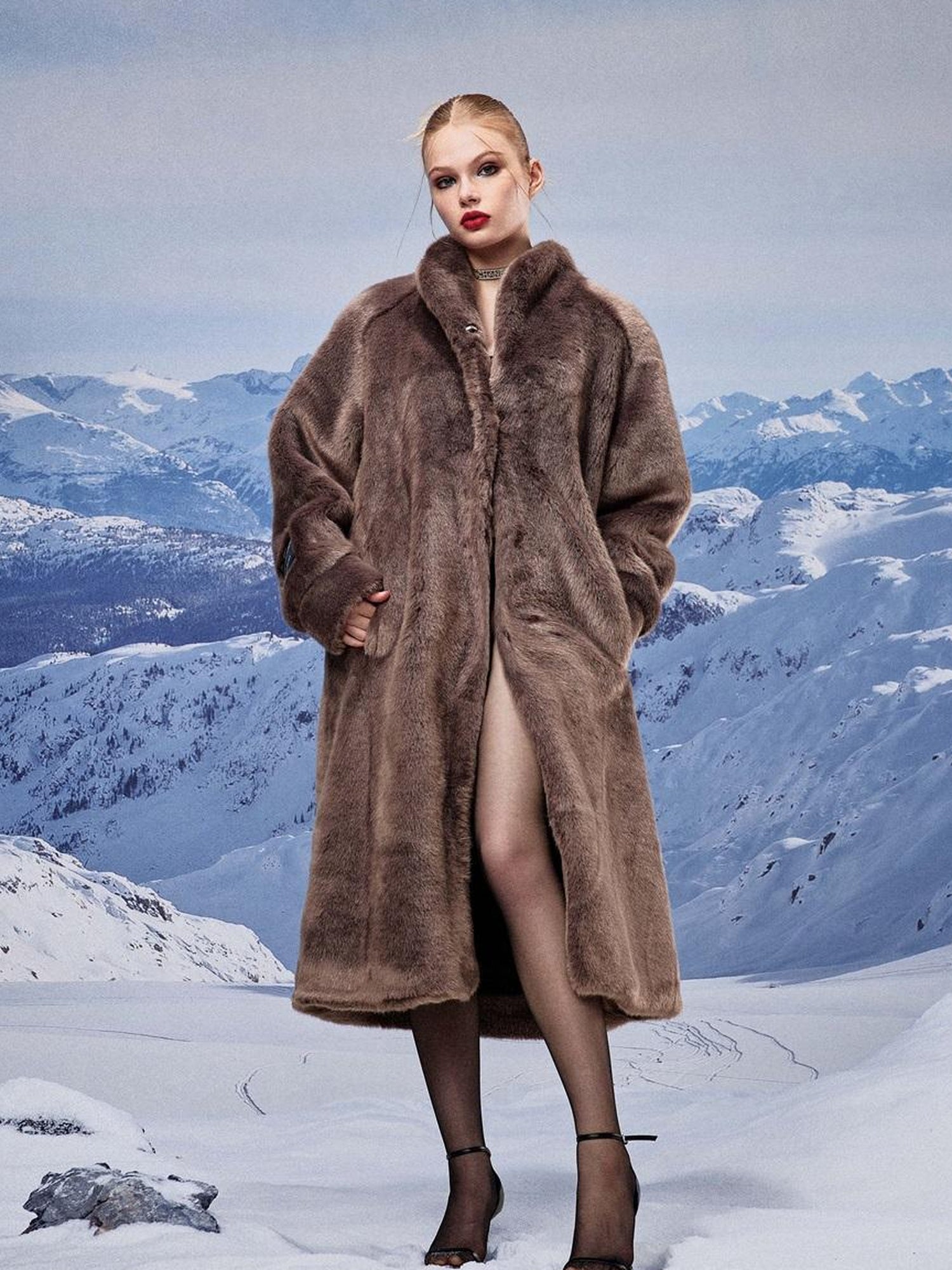 JYOSEI Luxury Long Plush Faux Fur Coat Women Winter Warm