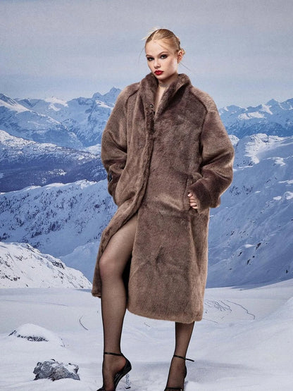 Luxury Long Plush Faux Fur Coat Women Winter Warm