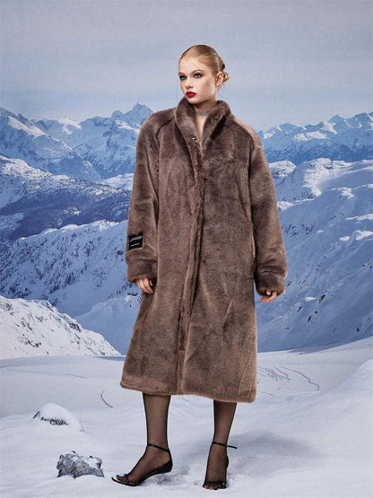 Luxury Long Plush Faux Fur Coat Women Winter Warm