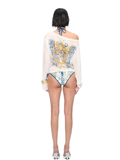 JYOSEI Lyocell Cover Up Swimsuit Set with Gold Foil Print