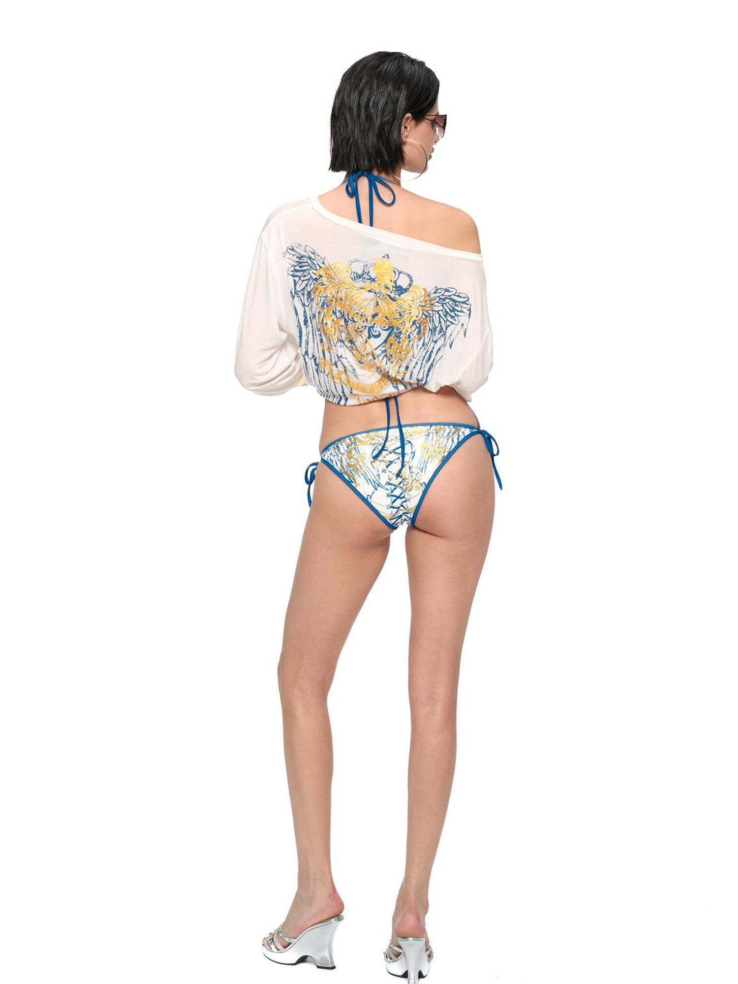 JYOSEI Lyocell Cover Up Swimsuit Set with Gold Foil Print