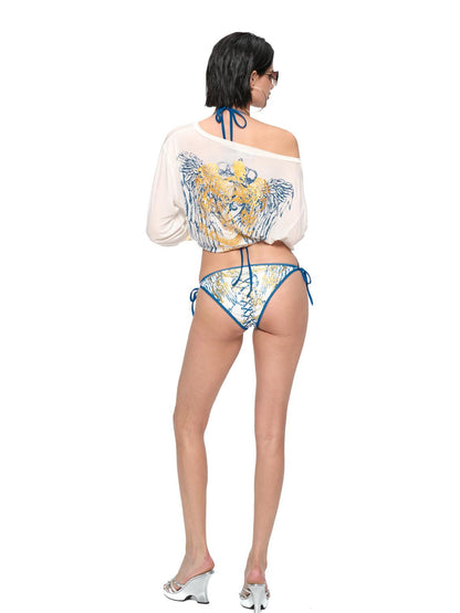 JYOSEI Lyocell Cover Up Swimsuit Set with Gold Foil Print