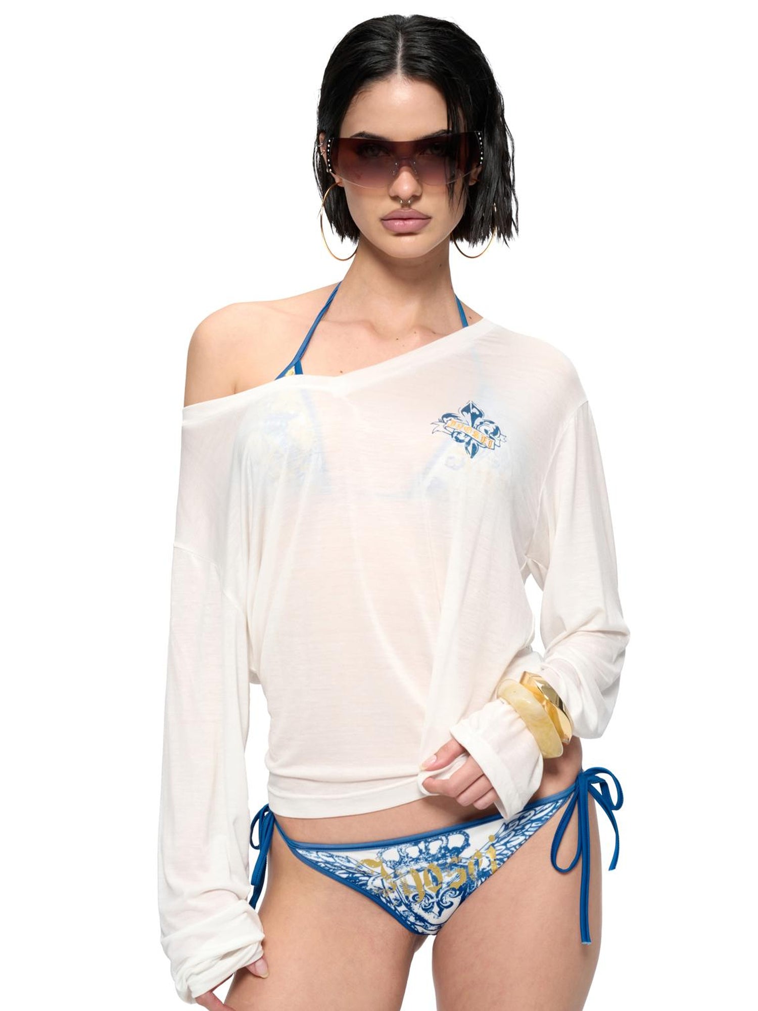 JYOSEI Lyocell Cover Up Swimsuit Set with Gold Foil Print