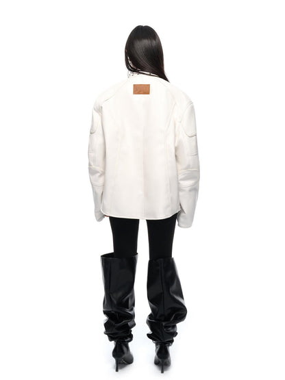 JYOSEI Matte Pu Leather Thick Loose Neutral Street Zip Front Women Puffer Jacket