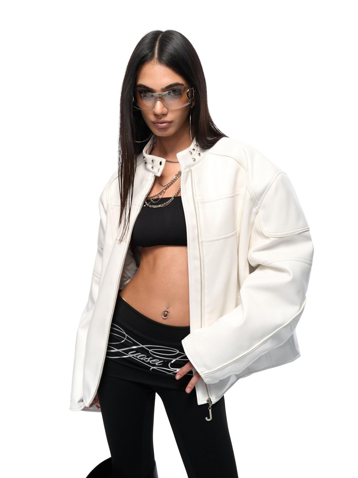 JYOSEI Matte Pu Leather Thick Loose Neutral Street Zip Front Women Puffer Jacket