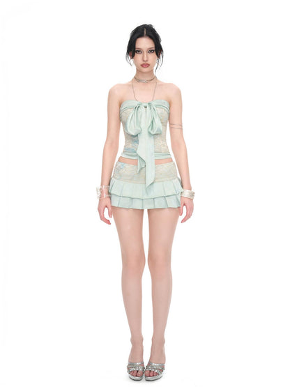 JYOSEI Mint Green Lace Satin Fishbone Corset Women&