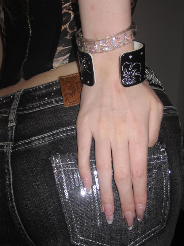 Narrow Transparent Acrylic Diamond Inlaid Open Cuff Women's Bracelets
