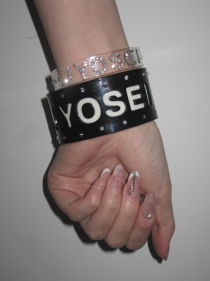 JYOSEI Narrow Transparent Acrylic Diamond Inlaid Open Cuff Women&