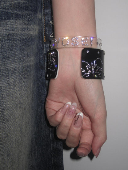 JYOSEI Narrow Transparent Acrylic Diamond Inlaid Open Cuff Women&