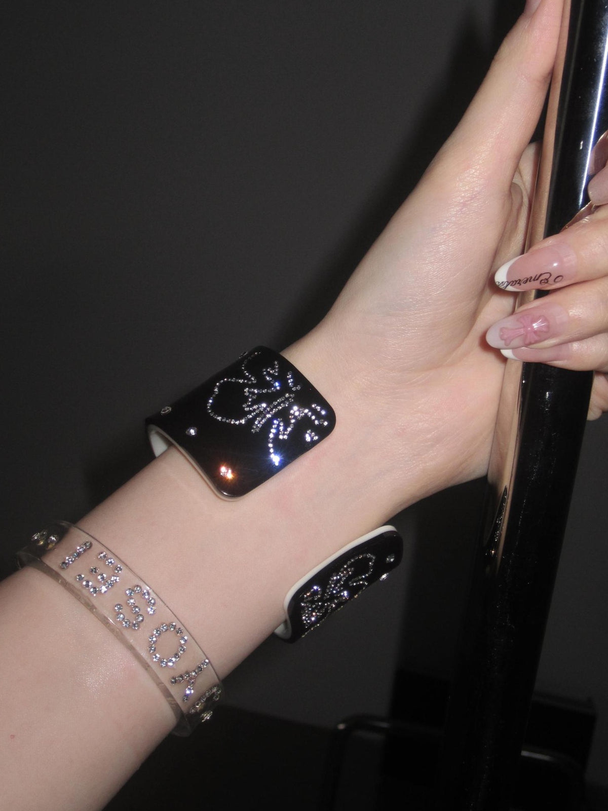 JYOSEI Narrow Transparent Acrylic Diamond Inlaid Open Cuff Women&