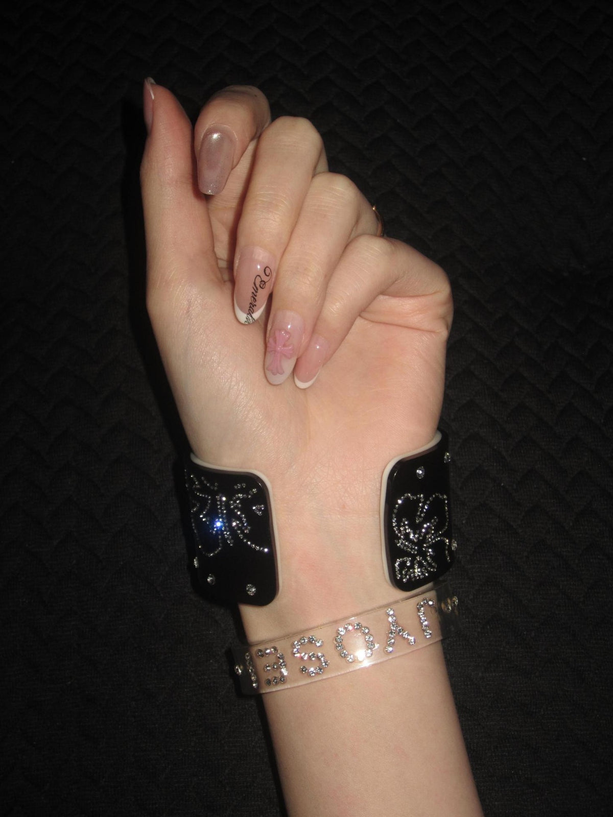 JYOSEI Narrow Transparent Acrylic Diamond Inlaid Open Cuff Women&