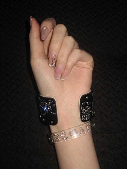 JYOSEI Narrow Transparent Acrylic Diamond Inlaid Open Cuff Women&
