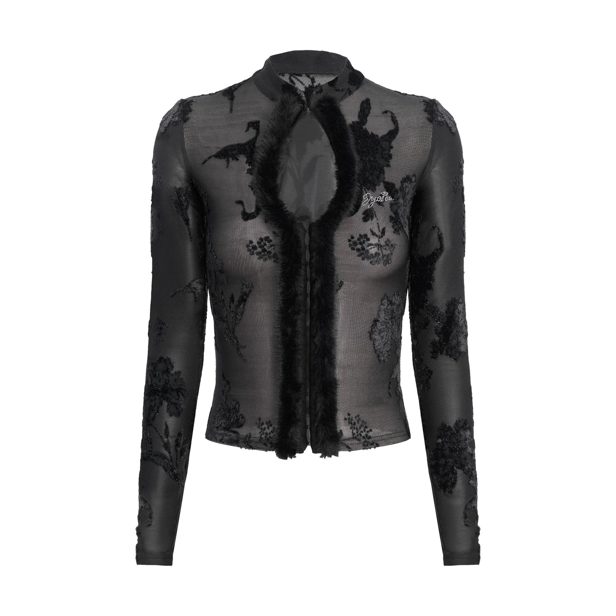 JYOSEI_New_Chinese_Style_Floral_Flocking_Sheer_High_Waist_Women&