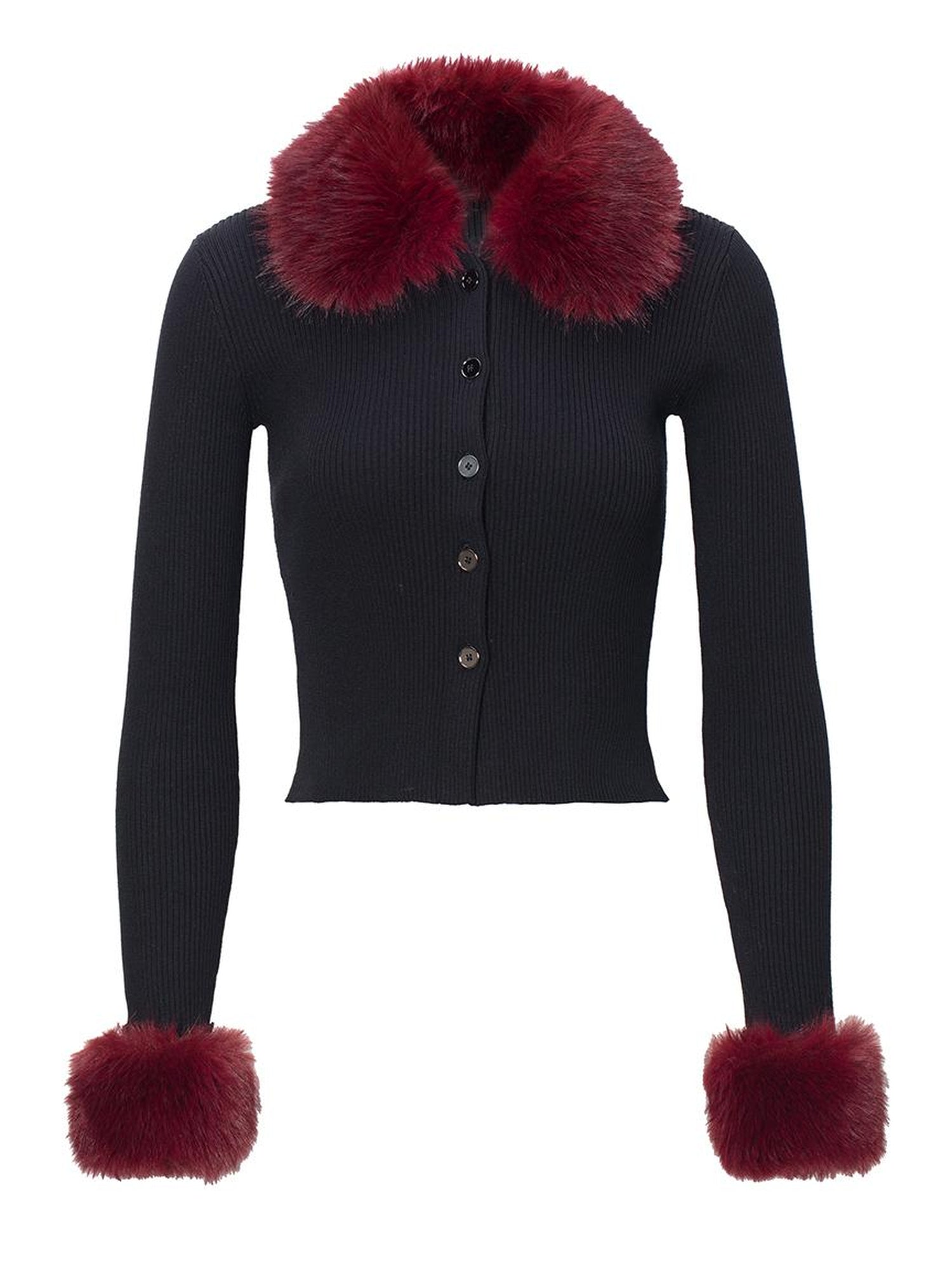 JYOSEI New Year Knit Vest Set with Detachable Fur Trim and Bodycon Skirt