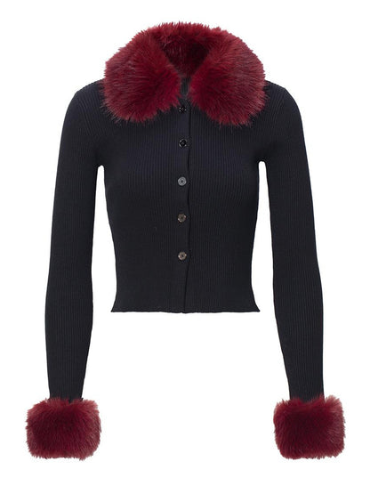 JYOSEI New Year Knit Vest Set with Detachable Fur Trim and Bodycon Skirt