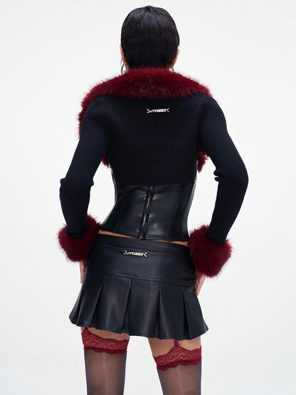 JYOSEI New Year Knit Vest Set with Detachable Fur Trim and Bodycon Skirt