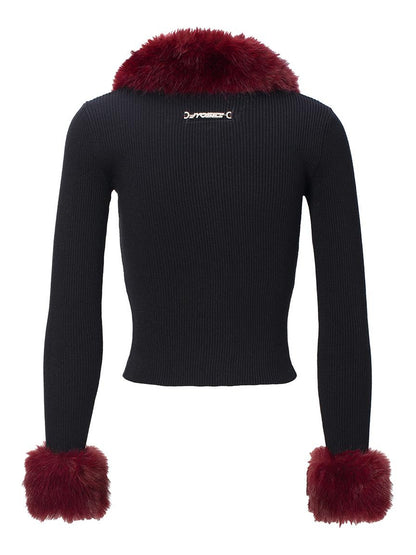 JYOSEI New Year Knit Vest Set with Detachable Fur Trim and Bodycon Skirt