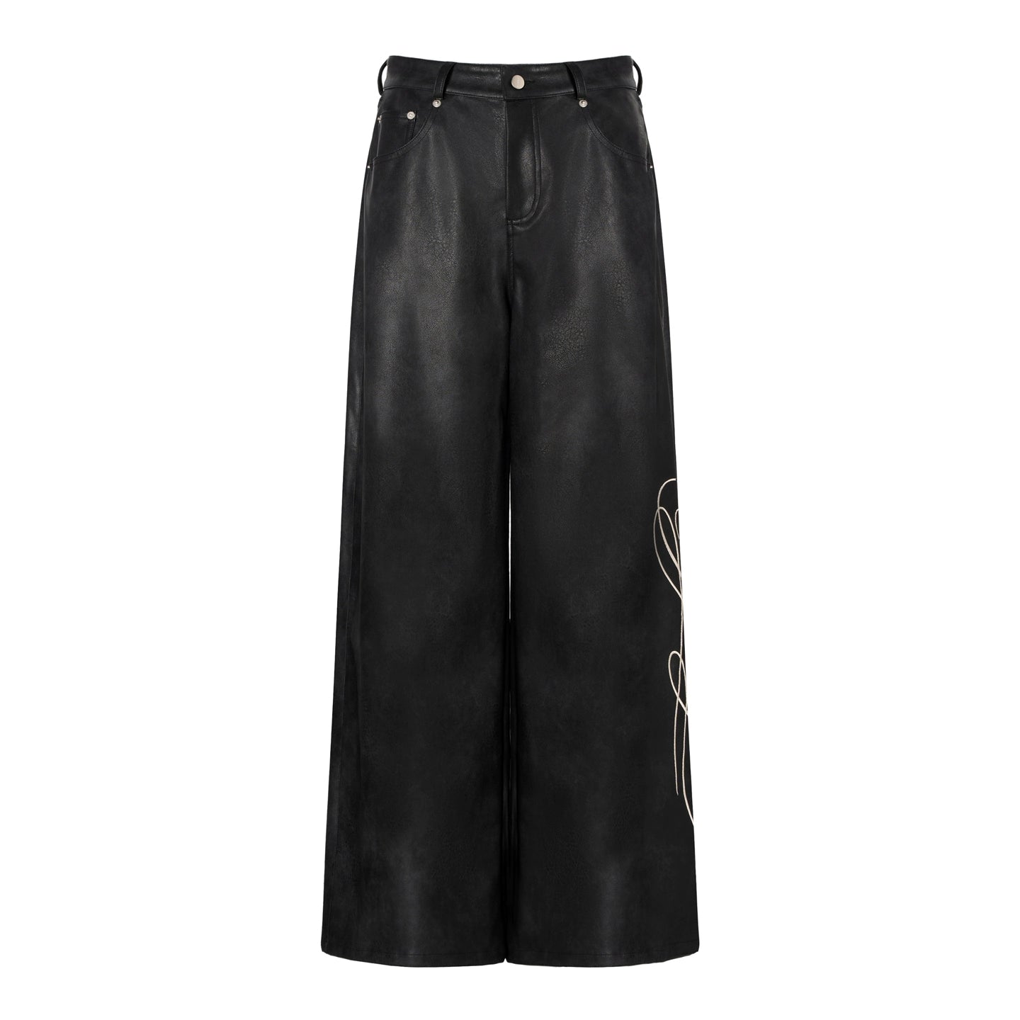JYOSEI_Off_Shoulder_Embroidered_Crop_Hoodie_with_Wide_Leg_Low_Rise_Leather_Pants_Set_MISSTT