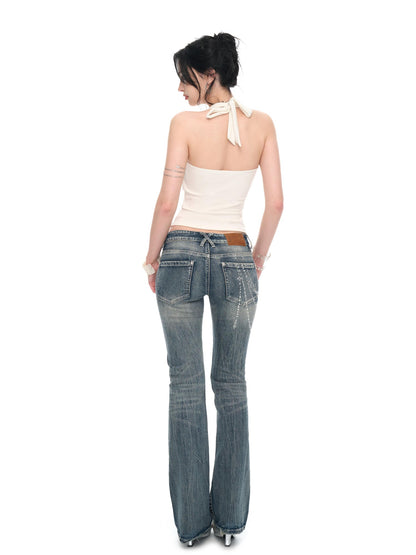 JYOSEI Peacock Blue Lace Contrast Pearl Button Tie Slim Women&