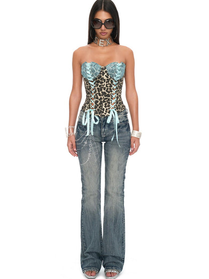 JYOSEI Peacock Blue Lace Deconstructed Zipper Boned Women&