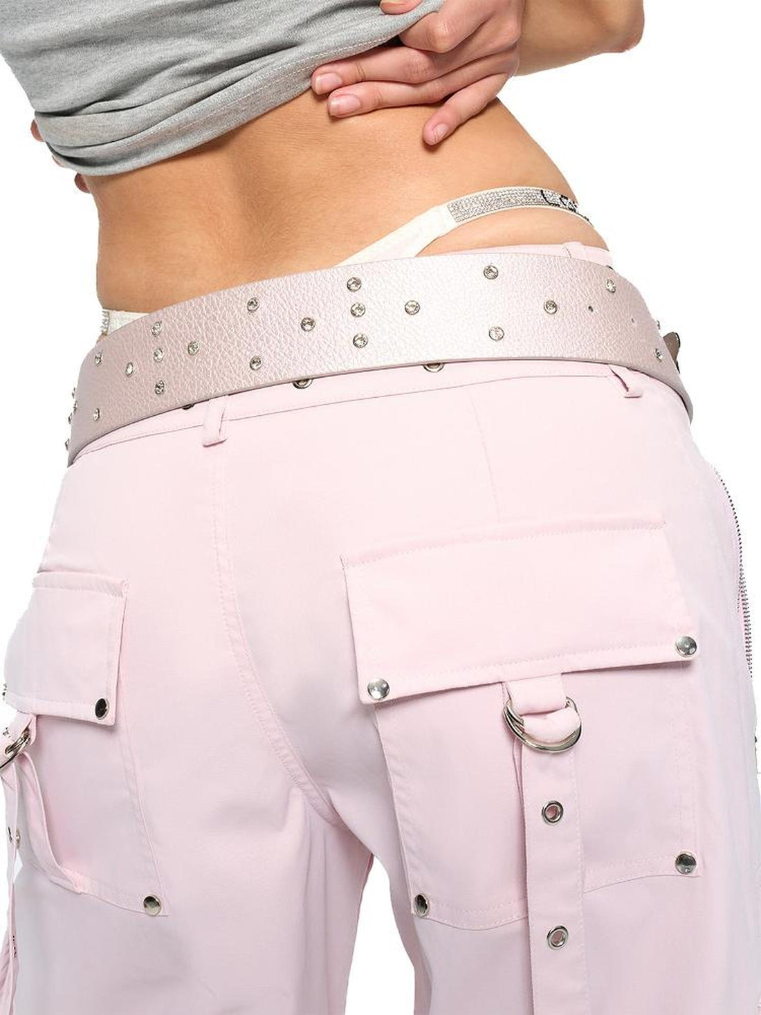 JYOSEI Pink PU Chain Strap Y2K Rhinestone Wide Belt