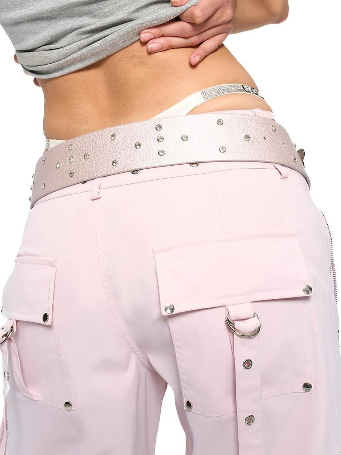 Pink PU Chain Strap Y2K Rhinestone Wide Belt