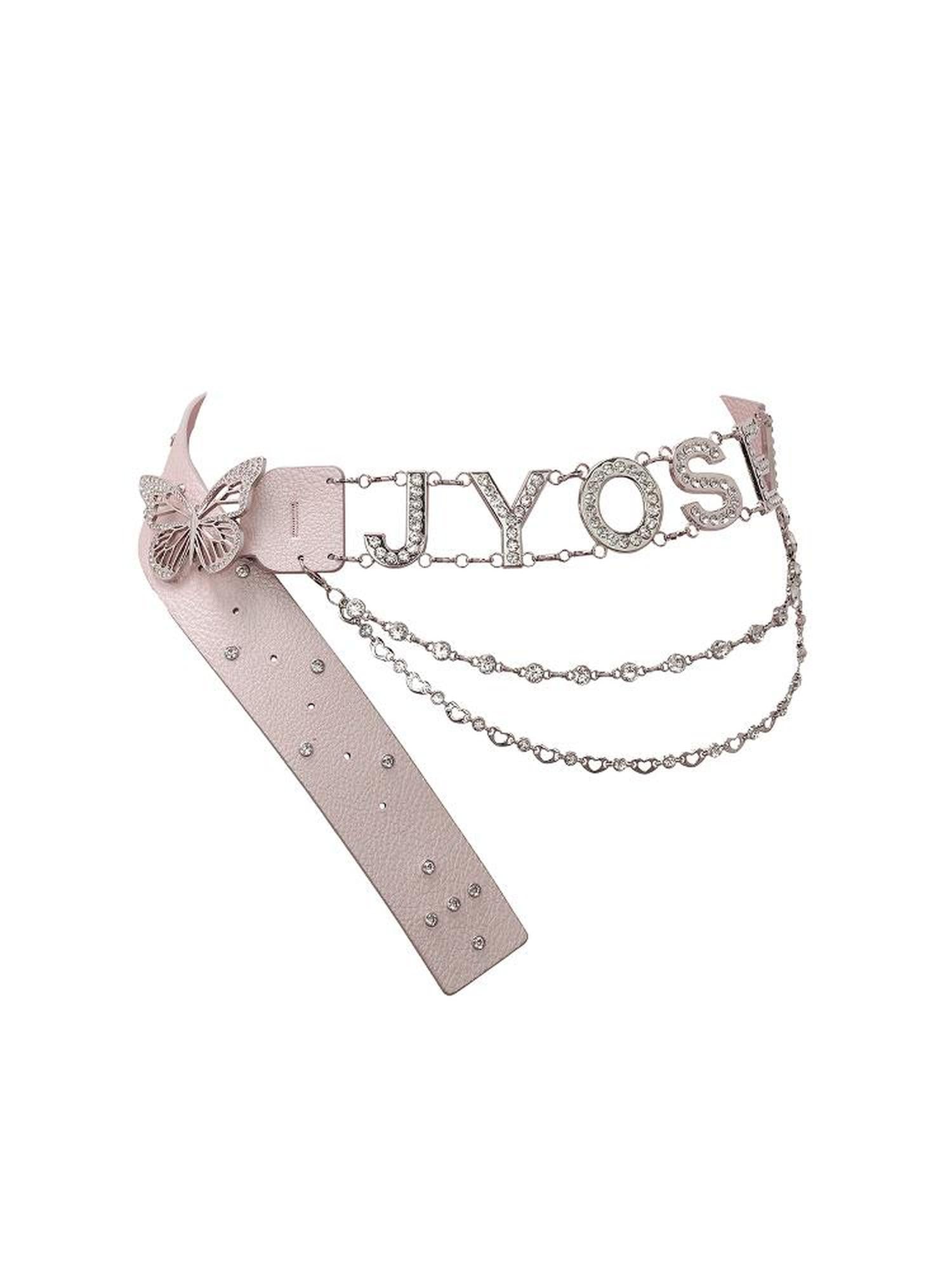 JYOSEI Pink PU Chain Strap Y2K Rhinestone Wide Belt