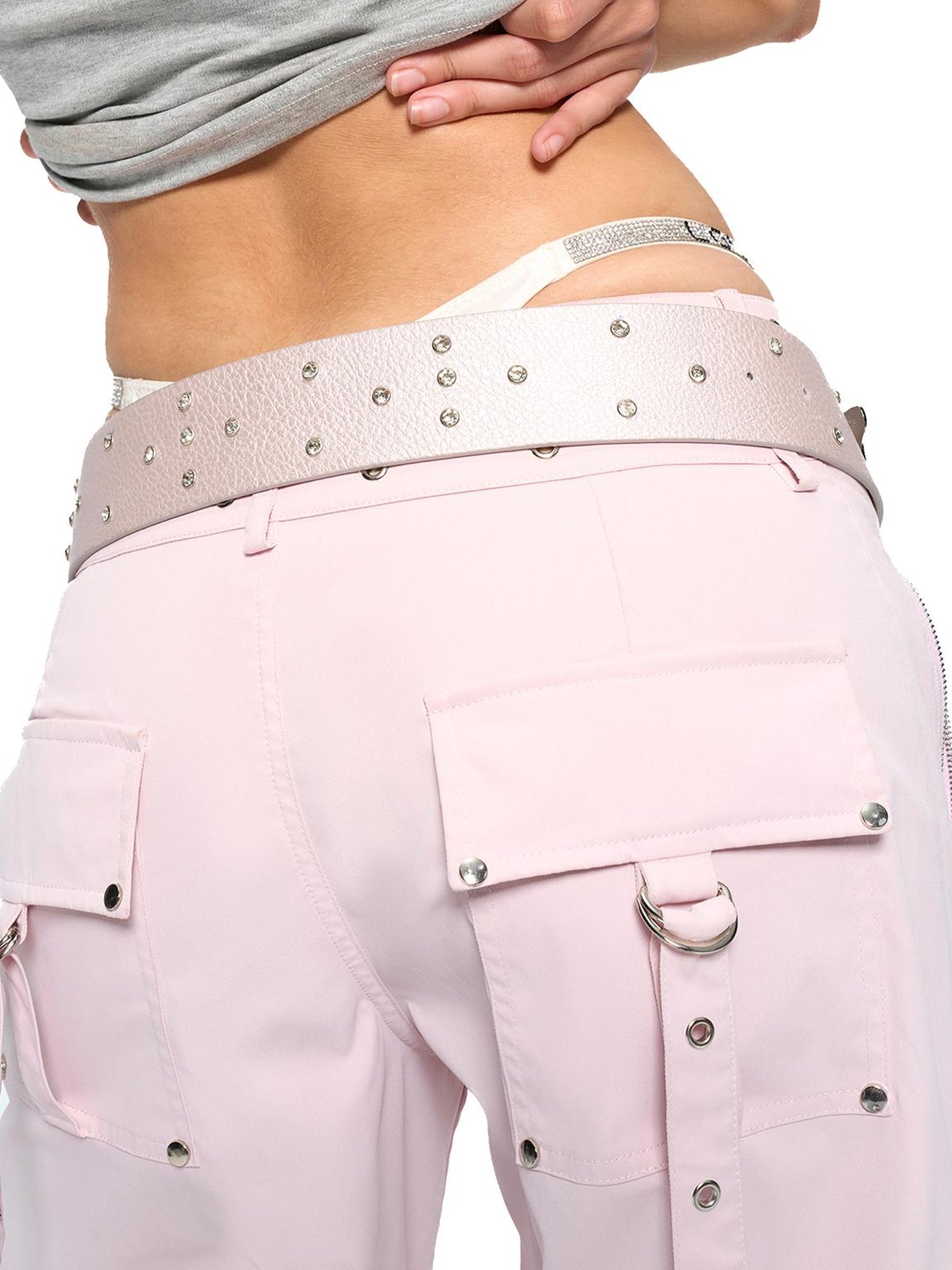 JYOSEI Pink PU Chain Strap Y2K Rhinestone Wide Belt