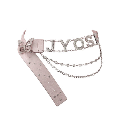 JYOSEI_Pink_PU_Chain_Strap_Y2K_Rhinestone_Wide_Belt_MISSTT