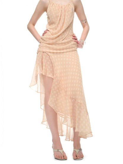 JYOSEI Polka Dot Asymmetric Ruffle Women&