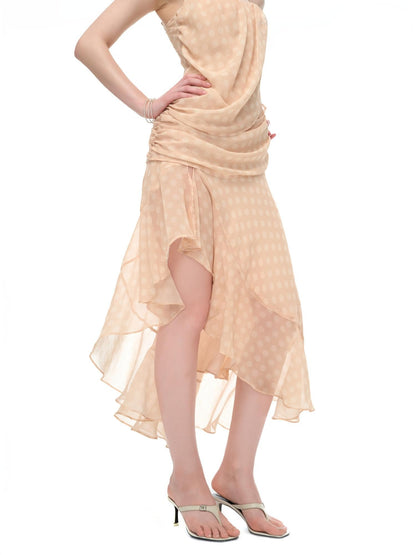 JYOSEI Polka Dot Asymmetric Ruffle Women&