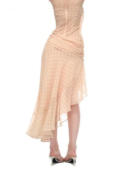 JYOSEI Polka Dot Asymmetric Ruffle Women&