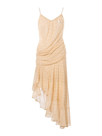 JYOSEI Polka Dot Asymmetric Ruffle Women&