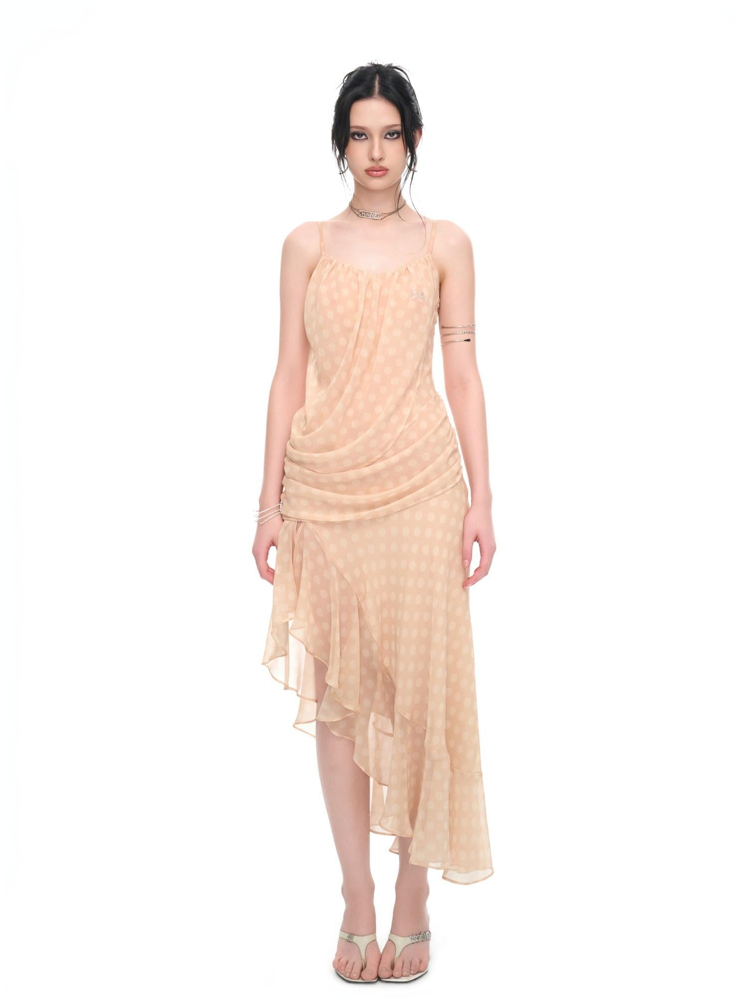 JYOSEI Polka Dot Asymmetric Ruffle Women&